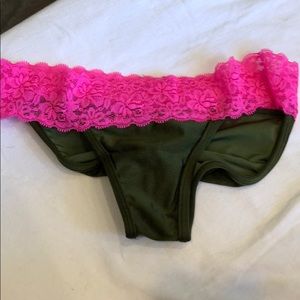 Brand new green bikini bottoms with pink lace